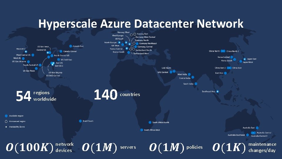 Hyperscale Azure Datacenter Network 54 140 regions worldwide network devices countries servers policies maintenance