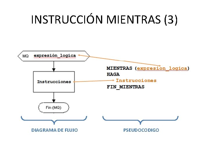 INSTRUCCIÓN MIENTRAS (3) DIAGRAMA DE FLUJO PSEUDOCODIGO 