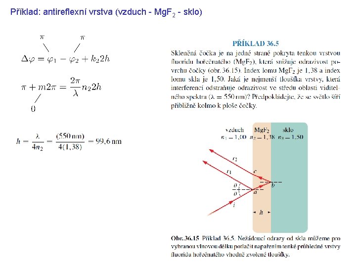 Příklad: antireflexní vrstva (vzduch - Mg. F 2 - sklo) 