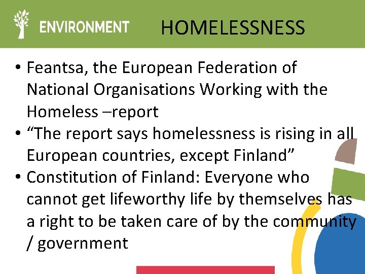 HOMELESSNESS • Feantsa, the European Federation of National Organisations Working with the Homeless –report