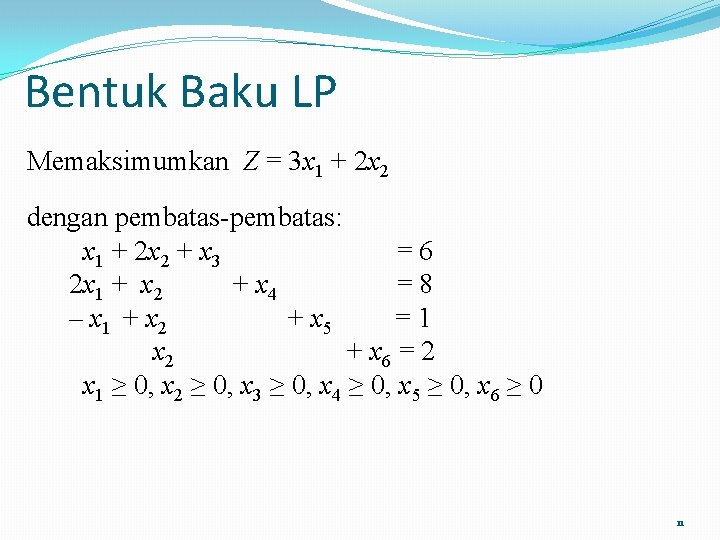 Bentuk Baku LP Memaksimumkan Z = 3 x 1 + 2 x 2 dengan