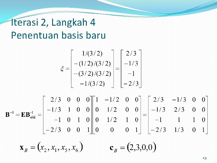 Iterasi 2, Langkah 4 Penentuan basis baru 23 Iterasi 2, Langkah 4 Penentuan basis baru 23