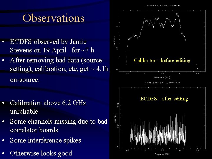 Observations • ECDFS observed by Jamie Stevens on 19 April for ~7 h •