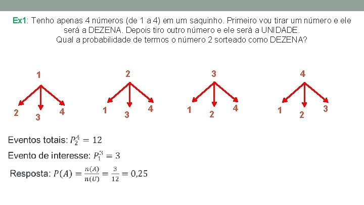Ex 1: Tenho apenas 4 números (de 1 a 4) em um saquinho. Primeiro