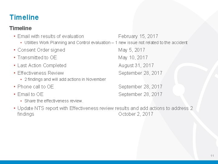 Timeline • Email with results of evaluation February 15, 2017 • Utilities Work Planning