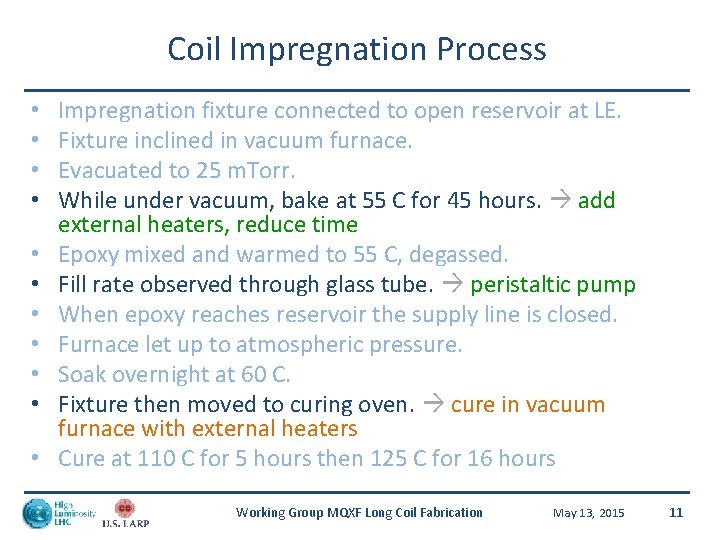 Coil Impregnation Process • • • Impregnation fixture connected to open reservoir at LE.