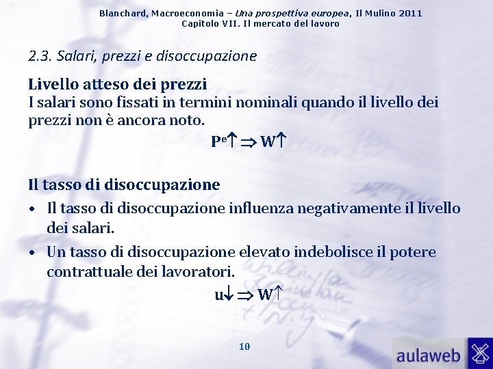 Blanchard, Macroeconomia – Una prospettiva europea, Il Mulino 2011 Capitolo VII. Il mercato del