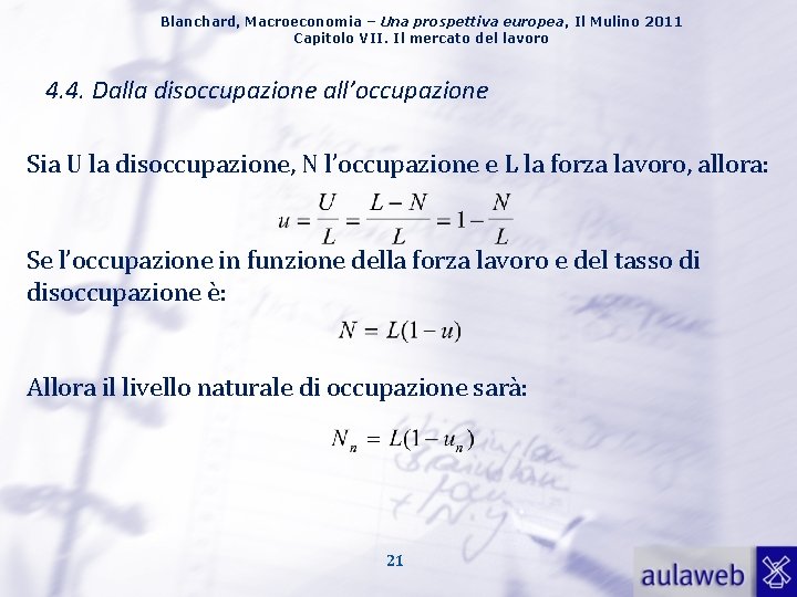 Blanchard, Macroeconomia – Una prospettiva europea, Il Mulino 2011 Capitolo VII. Il mercato del