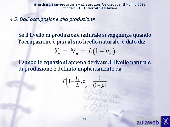 Blanchard, Macroeconomia – Una prospettiva europea, Il Mulino 2011 Capitolo VII. Il mercato del