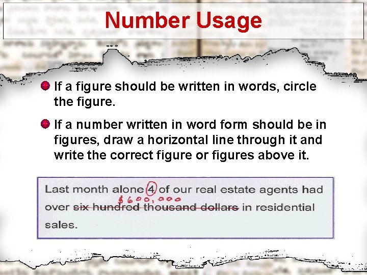 Number Usage If a figure should be written in words, circle the figure. If