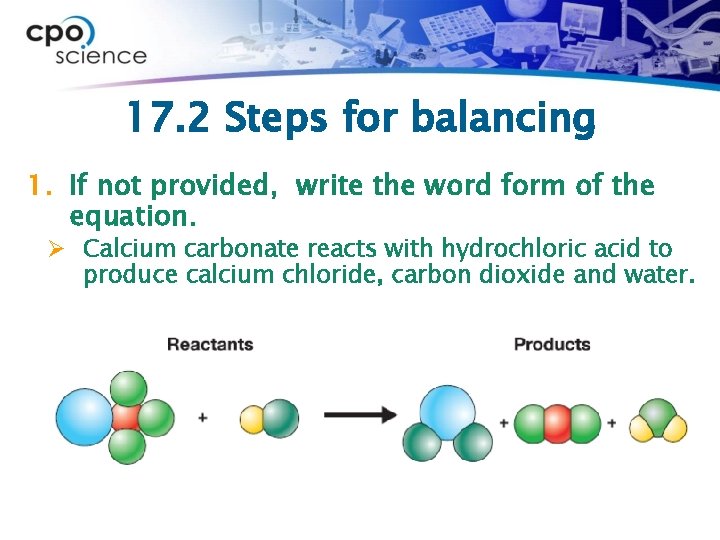 17. 2 Steps for balancing 1. If not provided, write the word form of