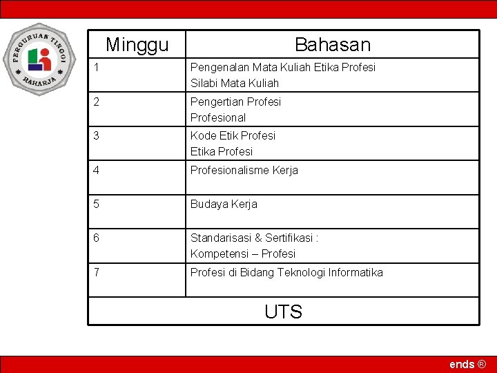 Minggu Bahasan 1 Pengenalan Mata Kuliah Etika Profesi Silabi Mata Kuliah 2 Pengertian Profesional