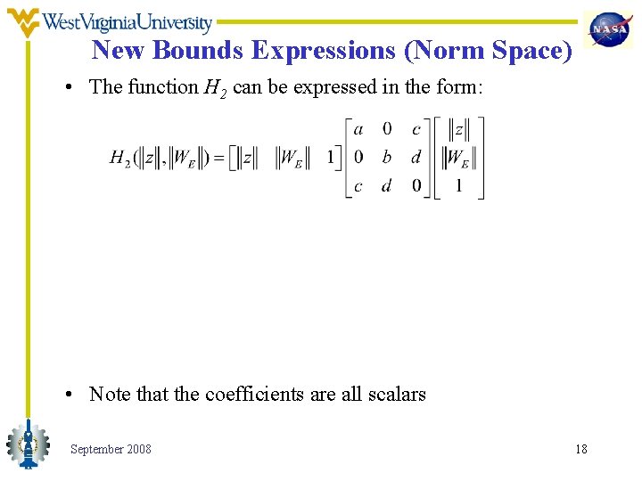 New Bounds Expressions (Norm Space) • The function H 2 can be expressed in