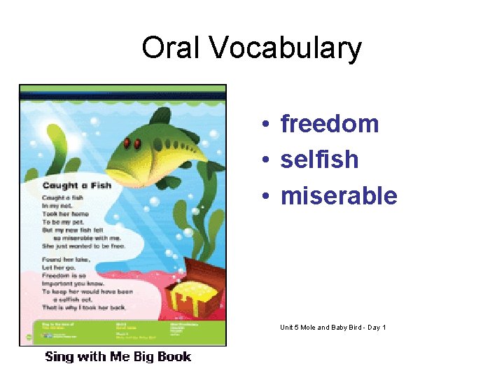 Oral Vocabulary • freedom • selfish • miserable Unit 5 Mole and Baby Bird