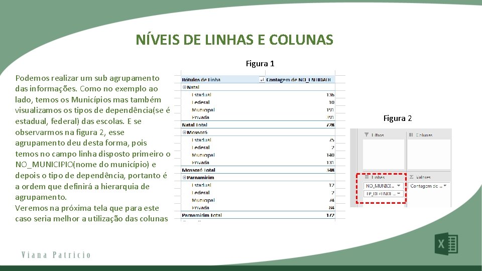 NÍVEIS DE LINHAS E COLUNAS Figura 1 Podemos realizar um sub agrupamento das informações.