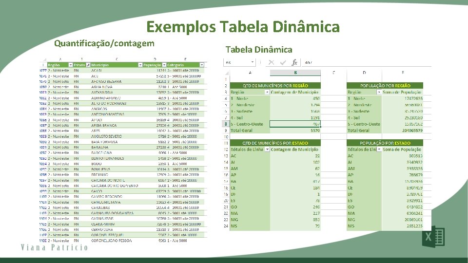 Exemplos Tabela Dinâmica Quantificação/contagem Tabela Dinâmica 