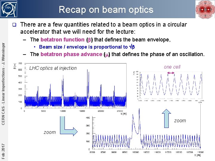 Recap on beam optics CERN CAS - Linear Imperfections - J. Wenninger q There