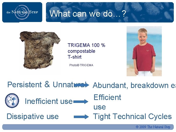 What can we do…? TRIGEMA 100 % compostable T-shirt Photo© TRIGEMA Persistent & Unnatural