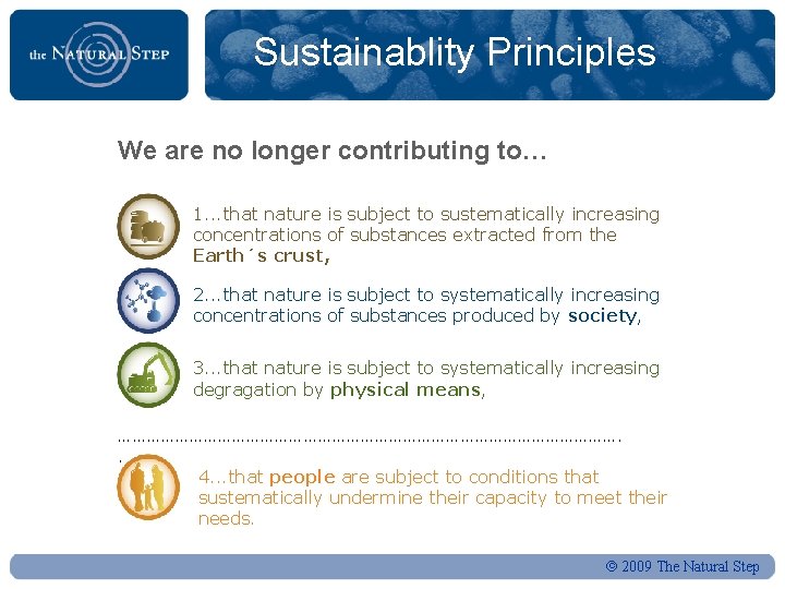Sustainablity Principles We are no longer contributing to… 1. . . that nature is
