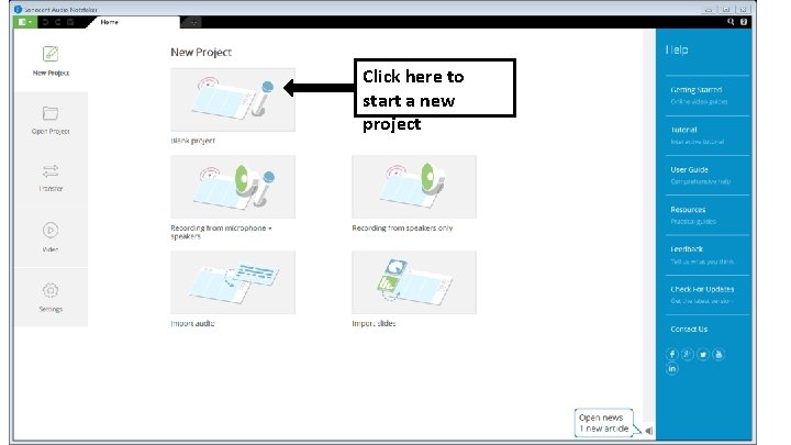 Click here to start a new project 