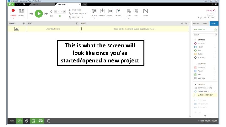 This is what the screen will look like once you’ve started/opened a new project