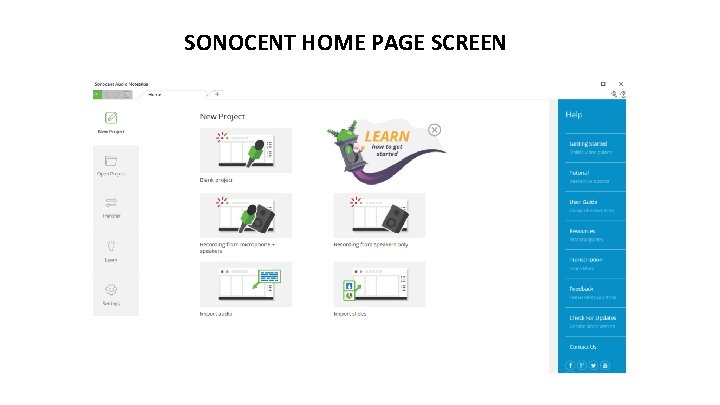 SONOCENT HOME PAGE SCREEN 