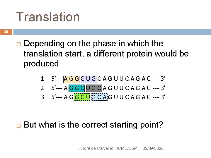 Translation 30 Depending on the phase in which the translation start, a different protein