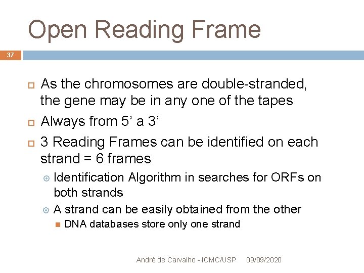 Open Reading Frame 37 As the chromosomes are double-stranded, the gene may be in