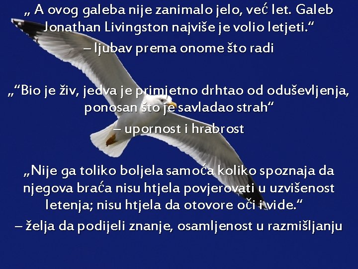 „ A ovog galeba nije zanimalo jelo, već let. Galeb Jonathan Livingston najviše je