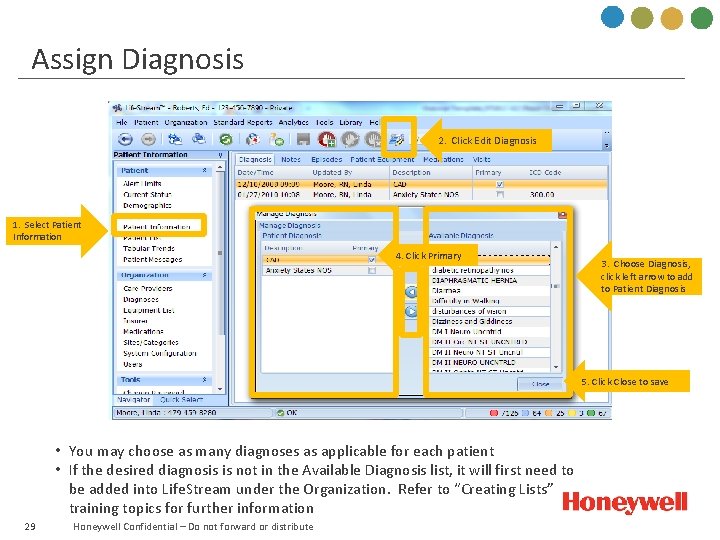 Assign Diagnosis 2. Click Edit Diagnosis 1. Select Patient Information 4. Click Primary 3.