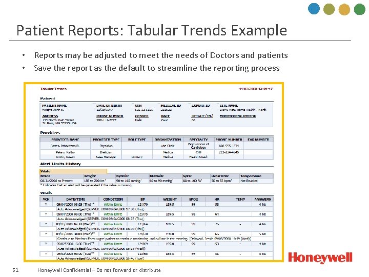 Patient Reports: Tabular Trends Example • Reports may be adjusted to meet the needs