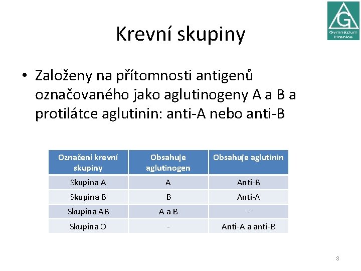 Krevní skupiny • Založeny na přítomnosti antigenů označovaného jako aglutinogeny A a B a