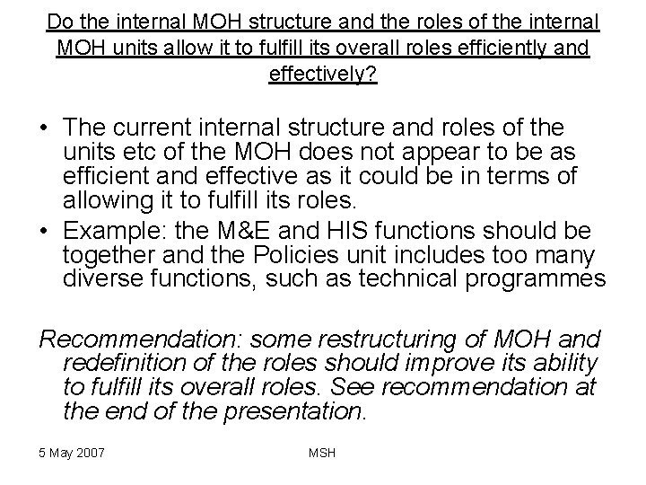 Do the internal MOH structure and the roles of the internal MOH units allow