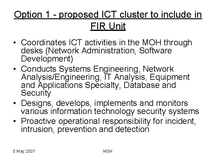 Option 1 - proposed ICT cluster to include in FIR Unit • Coordinates ICT