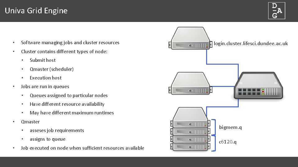 Univa Grid Engine • Software managing jobs and cluster resources • Cluster contains different