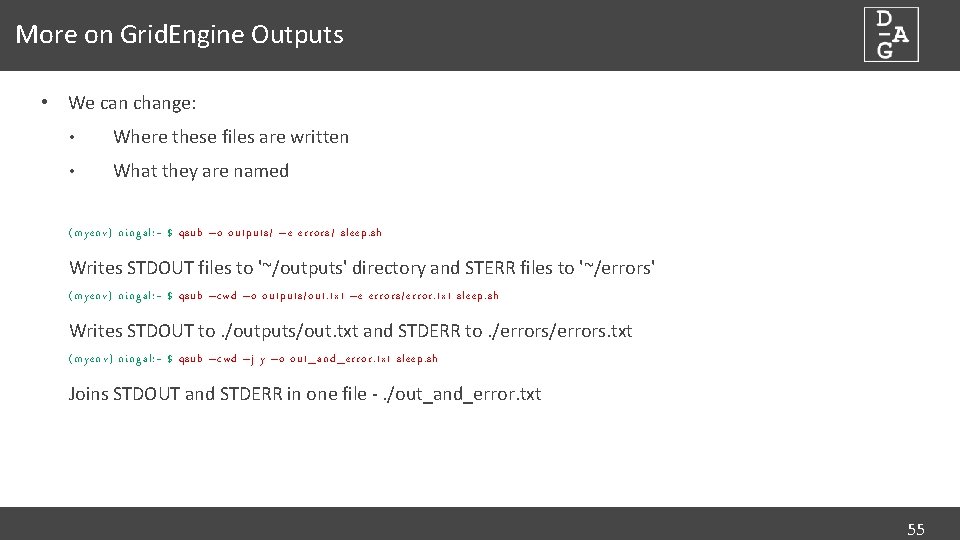 More on Grid. Engine Outputs • We can change: • Where these files are