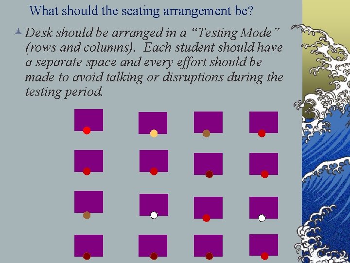  What should the seating arrangement be? © Desk should be arranged in a