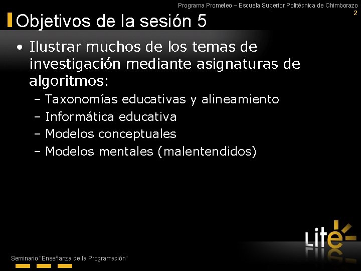 Programa Prometeo – Escuela Superior Politécnica de Chimborazo 2 Objetivos de la sesión 5