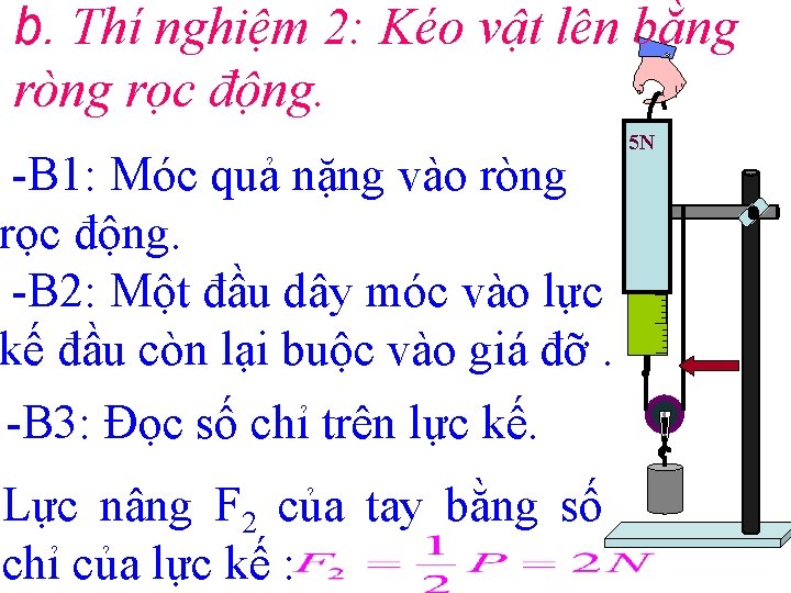 b. Thí nghiệm 2: Kéo vật lên bằng ròng rọc động. -B 1: Móc