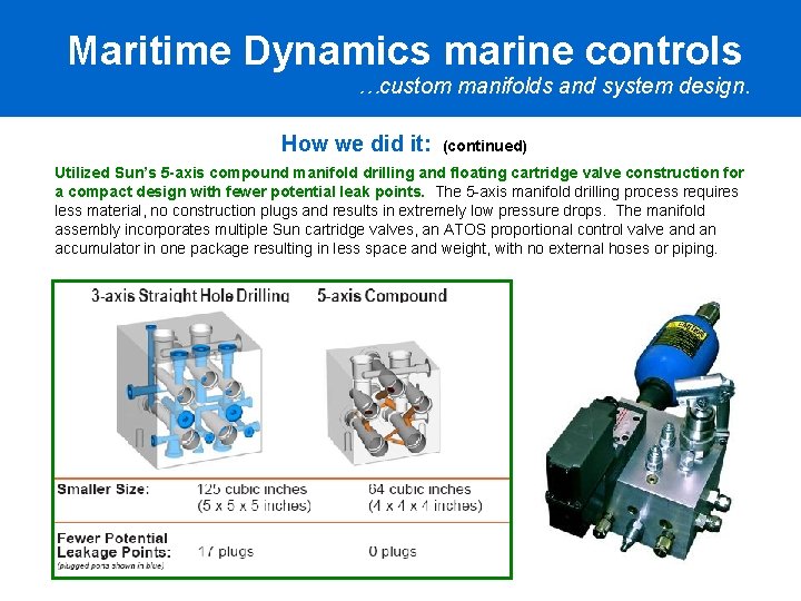 Maritime Dynamics marine controls …custom manifolds and system design. How we did it: (continued)
