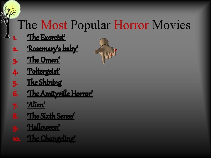 The Most Popular Horror Movies 1. 2. 3. 4. 5. 6. 7. 8. 9.