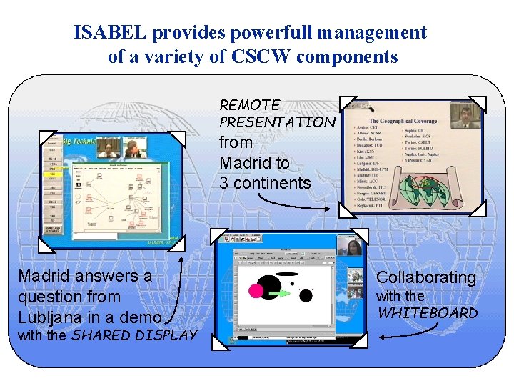 ISABEL provides powerfull management of a variety of CSCW components REMOTE PRESENTATION from Madrid