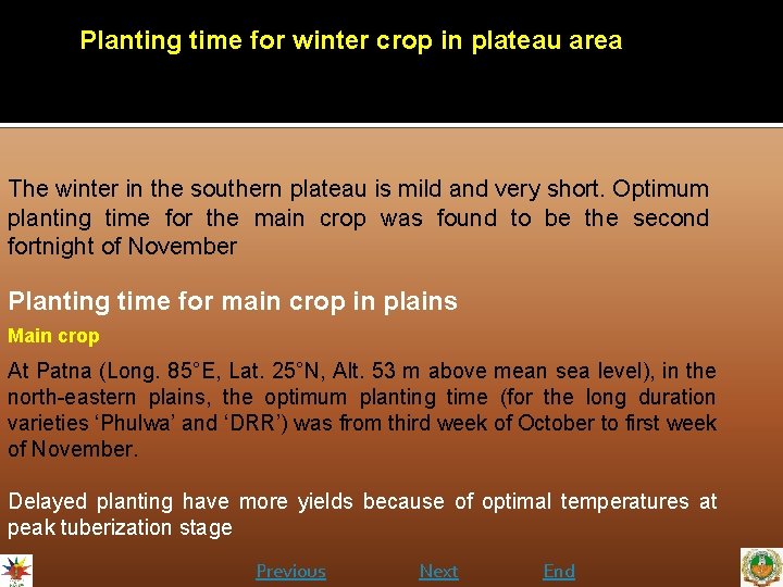 Planting time for winter crop in plateau area The winter in the southern plateau