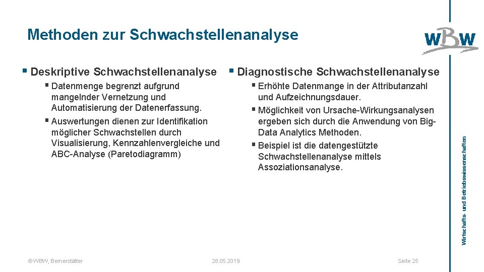 Methoden zur Schwachstellenanalyse § Datenmenge begrenzt aufgrund § Erhöhte Datenmange in der Attributanzahl mangelnder