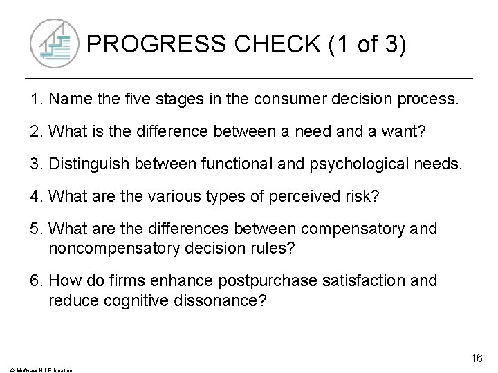 PROGRESS CHECK (1 of 3) 1. Name the five stages in the consumer decision