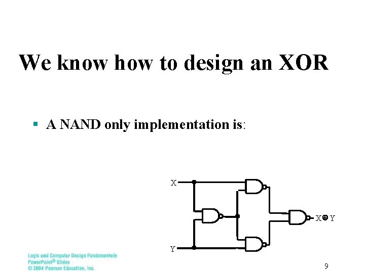We know how to design an XOR § A NAND only implementation is: X