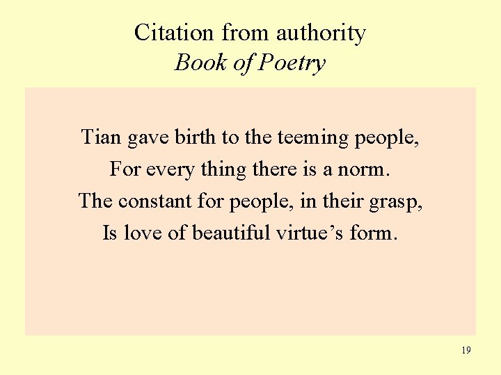 Citation from authority Book of Poetry Tian gave birth to the teeming people, For