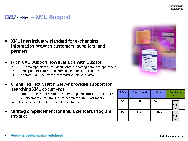 IBM Power for Systemsi – XML Support DB 2 § XML is an industry