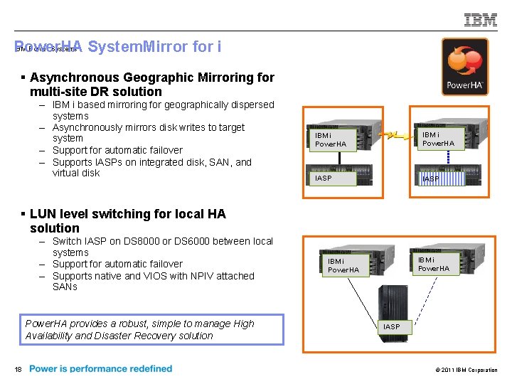 IBM Power Systems System. Mirror for i Power. HA § Asynchronous Geographic Mirroring for