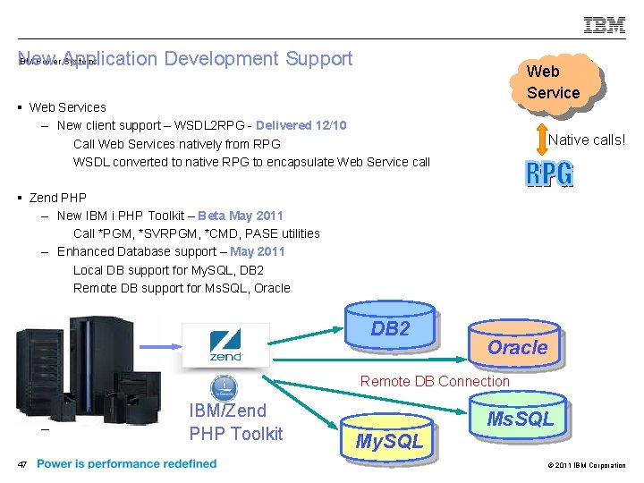 IBM Power Application Systems New Development Support Web Service § Web Services – New